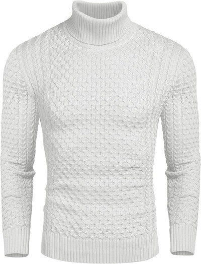 Slim Fit Turtleneck Knitted Twisted Pullover Sweaters (US Only) Sweaters Coofandy's White S 