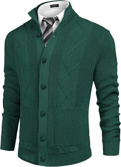 Casual Stand Collar Button Down Cardigan with Pockets (US Only) Cardigans COOFANDY Store Forest Green S 