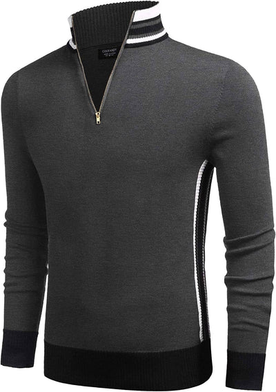 Striped Collar Pullover Sweater (US Only) Sweaters COOFANDY Store Dark Grey M 