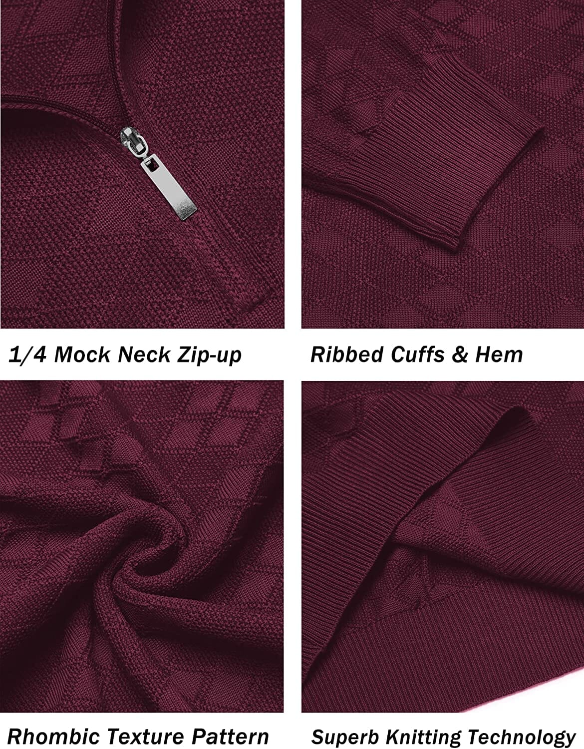 Quarter Zippper Mock Neck Pullover Sweater (US Only) Sweaters COOFANDY Store 