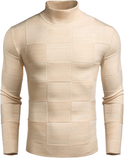 Ribbed Knit Pullover Sweater Turtneck Sweaters (US Only) Sweaters COOFANDY Store Khaki S 