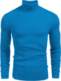 Ribbed Slim Fit Knitted Pullover Turtleneck Sweater (US Only) Sweaters COOFANDY Store Blue S 