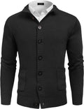 Stand Collar Button Down Knitted Cardigan with Pockets (US Only) Cardigans COOFANDY Store Black S 