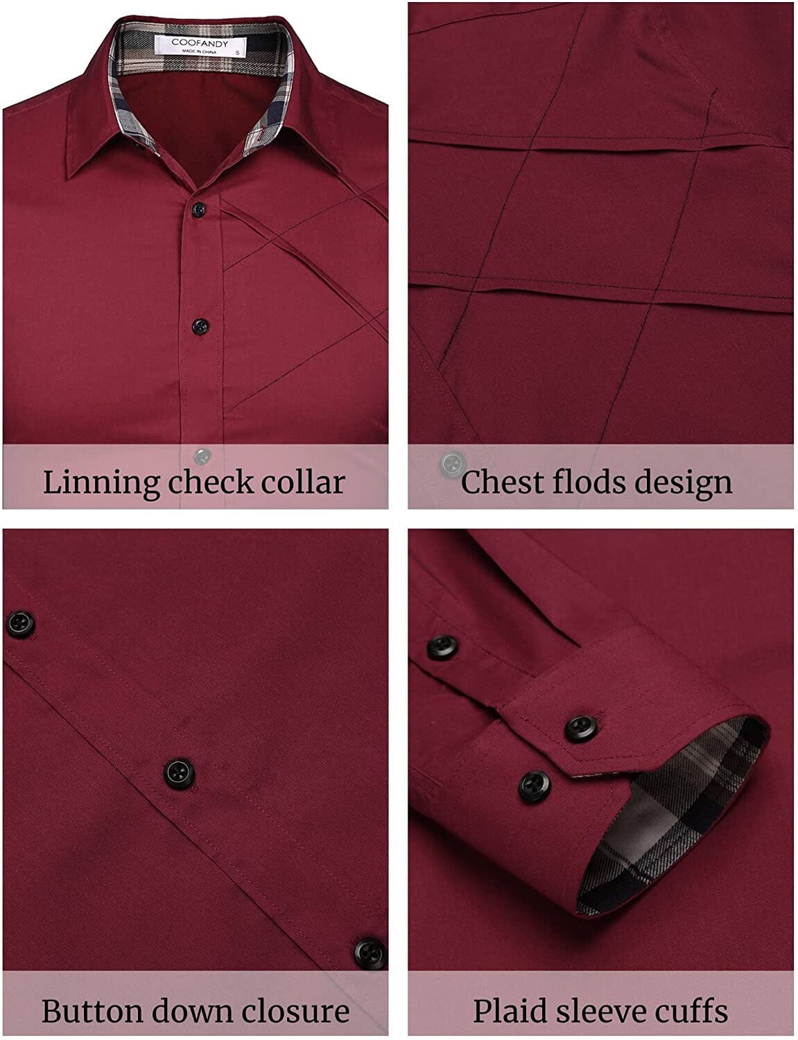 Plaid Collar Button Cotton Dress Shirt (US Only) Shirts COOFANDY Store 