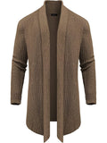 Knit Ruffle Drape Long Cardigan (US Only) Cardigans COOFANDY Store Brown S 