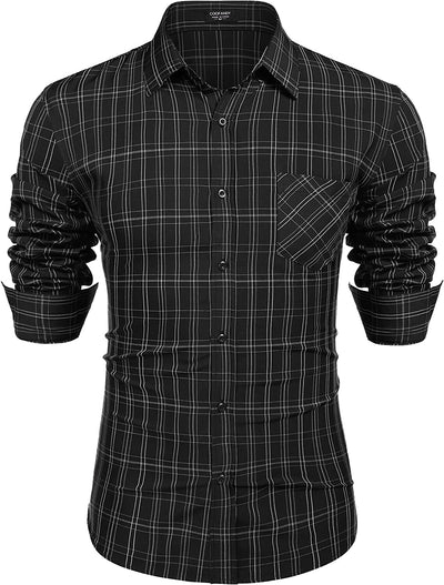 Business Button Up Plaid Shirts (US Only) Shirts Coofandy's Black S 