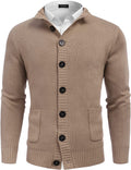 Stand Collar Button Down Knitted Cardigan with Pockets (US Only) Cardigans COOFANDY Store Khaki S 
