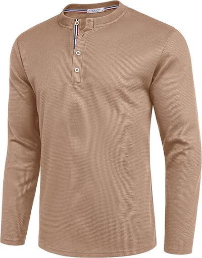 Long Sleeve Waffle Henley Shirts (US Only) T-Shirt Coofandy's Khaki S 