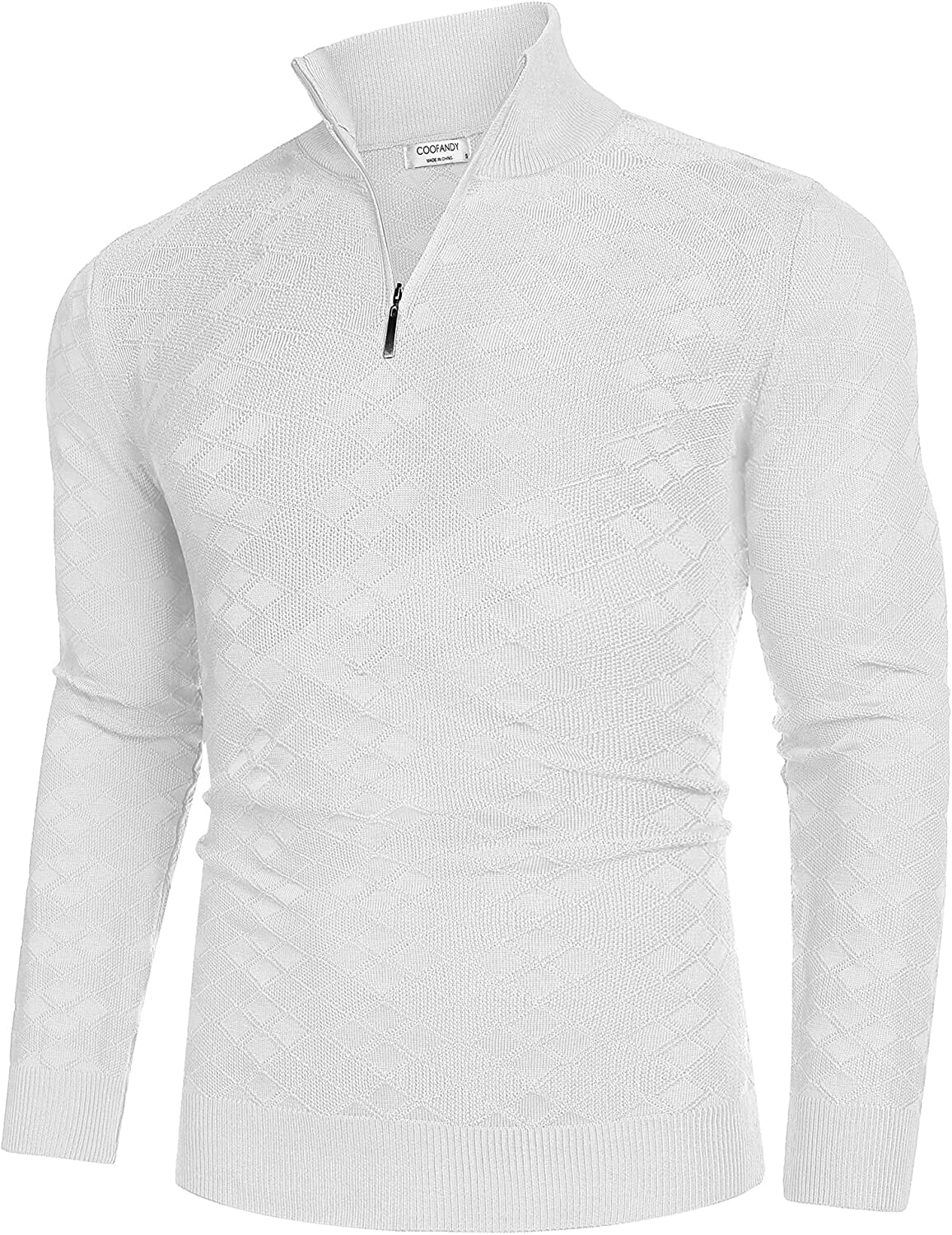 Quarter Zippper Mock Neck Pullover Sweater (US Only) Sweaters COOFANDY Store White S 