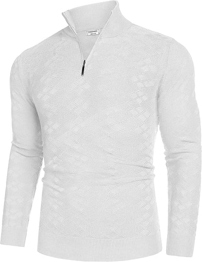 Quarter Zippper Mock Neck Pullover Sweater (US Only) Sweaters COOFANDY Store White S 