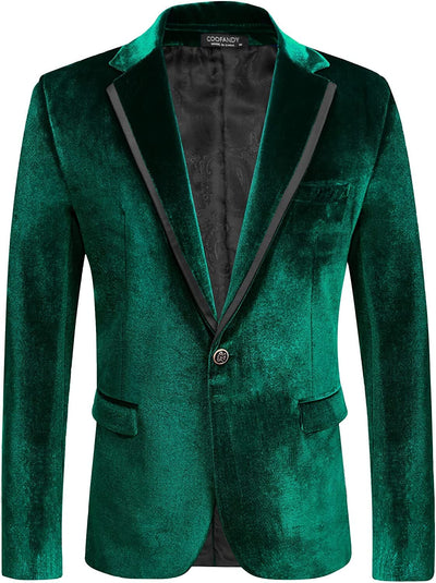 Velvet Slim Fit Solid One Button Blazer (US Only) Blazer COOFANDY Store Green S 