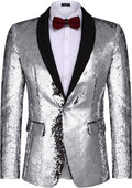 Shiny Sequin Blazer Tuxedo Suit (US Only) Blazer Coofandy Silver S 