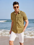 Casual Short Sleeve Plaid Shirt (US Only) Shirts coofandystore Yellow M 