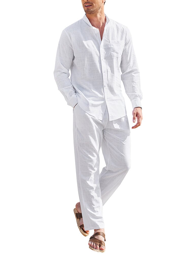 Casual Pure Cotton Beach Shirt Sets (US Only) Sets coofandy White S 