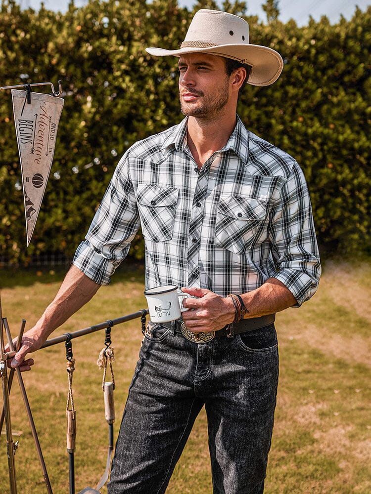 Plaid Long Sleeve Casual Shirt with Pockets (US Only) Shirts COOFANDY Store 
