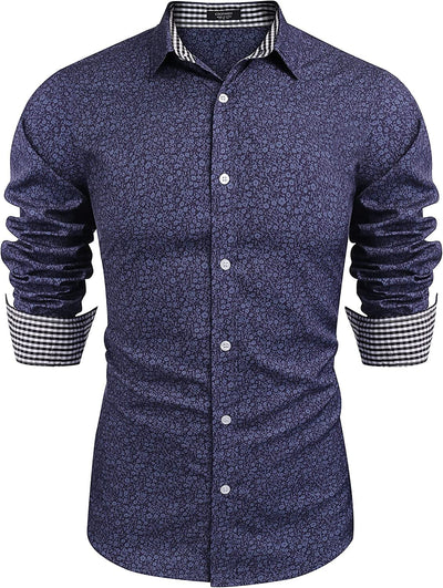 Floral Button Down Flower Printed Shirt (US Only) Shirts Coofandy's Dark Blue S 