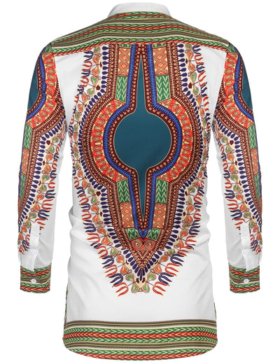 Casual Ethnic Graphic Long Shirt (US Only) Shirts COOFANDY Store 