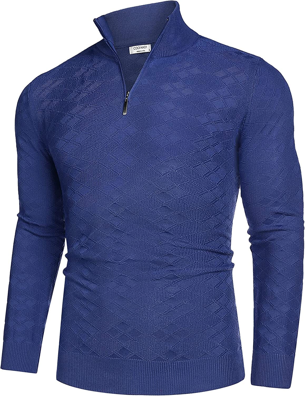 Quarter Zippper Mock Neck Pullover Sweater (US Only) Sweaters COOFANDY Store Navy Blue S 