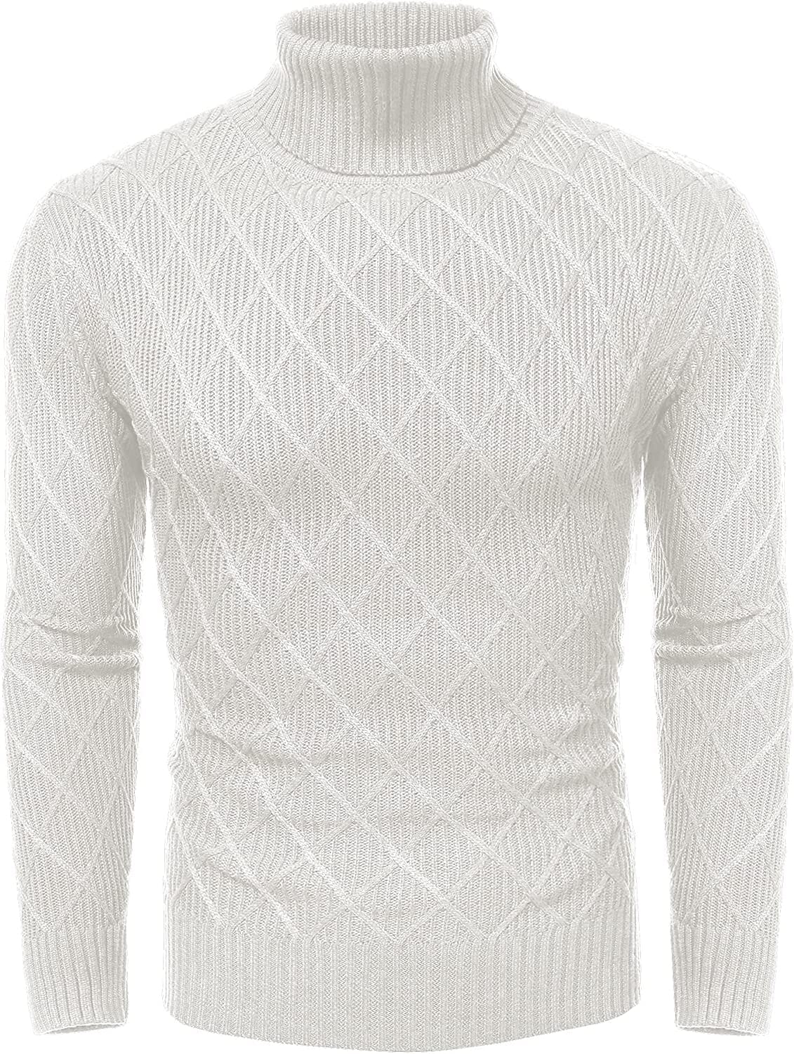 Slim Fit Thick Cotton Pullover Turtleneck Sweaters (US Only) Sweaters COOFANDY Store White S 