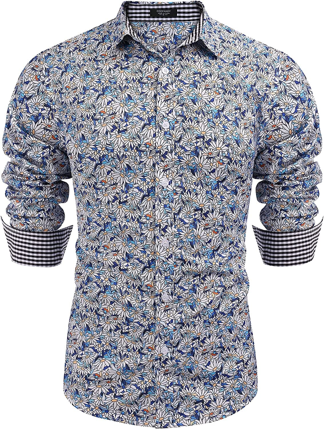 Floral Button Down Flower Printed Shirt (US Only) Shirts Coofandy's Blue&white S 