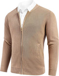 Full Zip Slim Fit Stylish Knitted Cardigan Sweater with Pockets (US Only) Sweaters COOFANDY Store Solid Khaki S 
