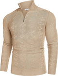 Quarter Zippper Mock Neck Pullover Sweater (US Only) Sweaters COOFANDY Store Khaki S 
