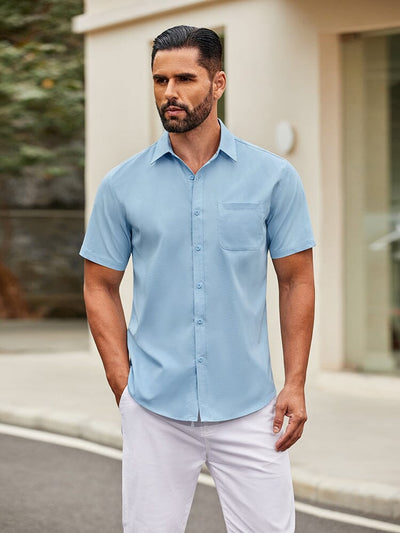 Casual Simple Button Down Shirt (US Only) Shirts coofandy Clear Blue S 