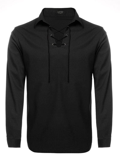 Casual Lace Up Henley Shirt (US Only) Shirts coofandy Black S 