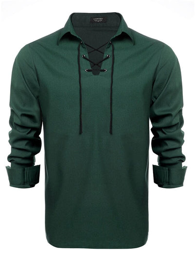 Casual Lace Up Henley Shirt (US Only) Shirts coofandy 