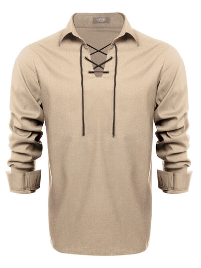 Casual Lace Up Henley Shirt (US Only) Shirts coofandy 