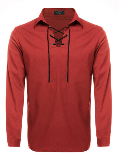 Casual Lace Up Henley Shirt (US Only) Shirts coofandy Red S 