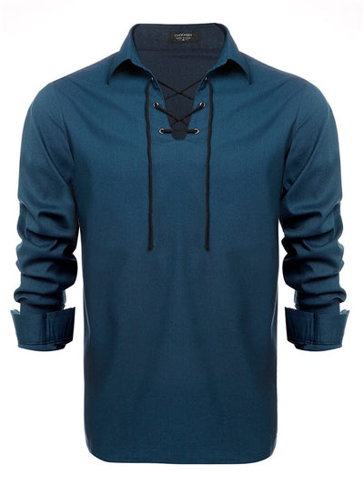 Casual Lace Up Henley Shirt (US Only) Shirts coofandy 