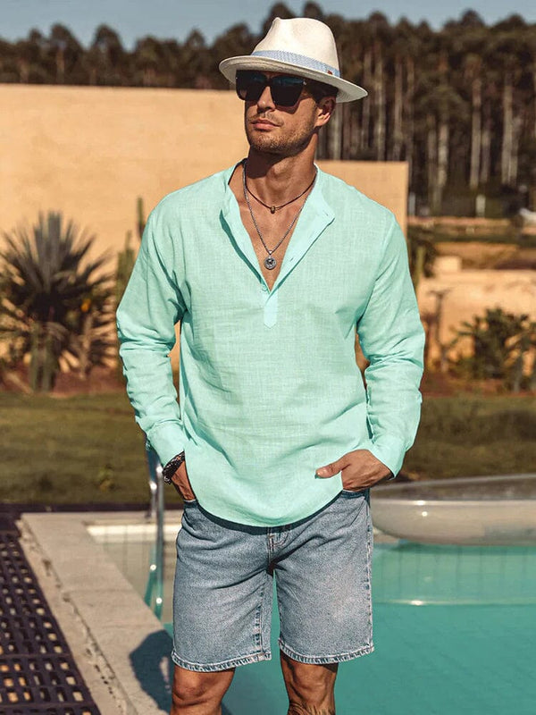 Cotton Linen Style Henley Shirt (US Only) Shirts coofandy 