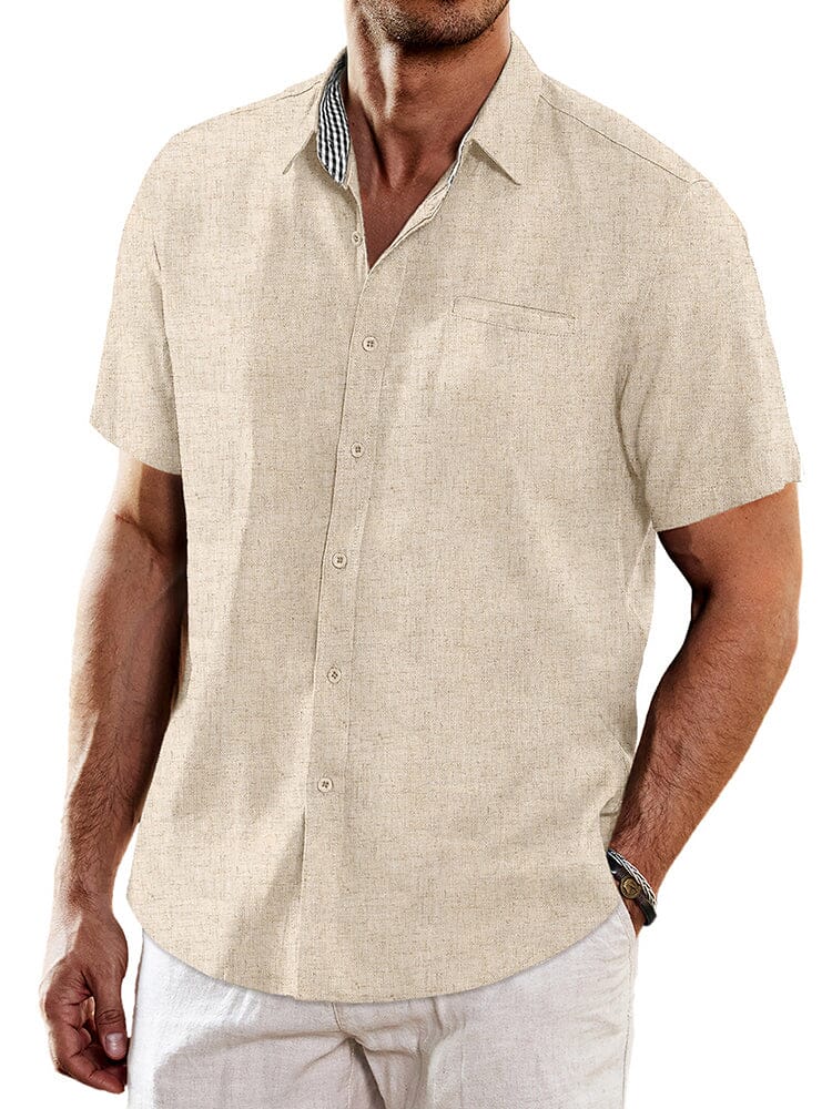 Casual Unique Collar Cotton Linen Shirt (US Only) Shirts coofandy Khaki S 