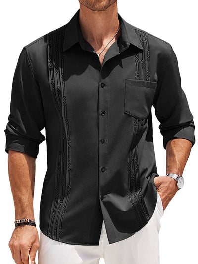 Casual Summer Beach Guayabera Shirt (US Only) Shirts coofandy Black S 