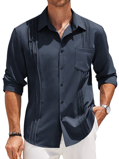 Casual Summer Beach Guayabera Shirt (US Only) Shirts coofandy Navy Blue S 