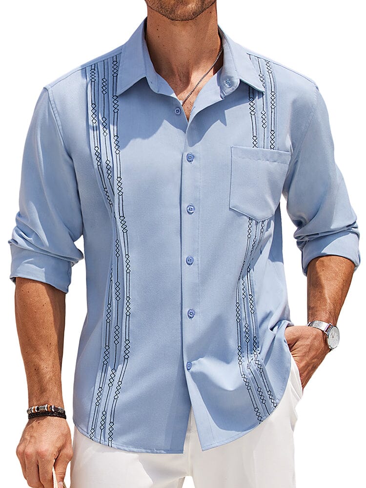 Casual Summer Beach Guayabera Shirt (US Only) Shirts coofandy Clear Blue S 