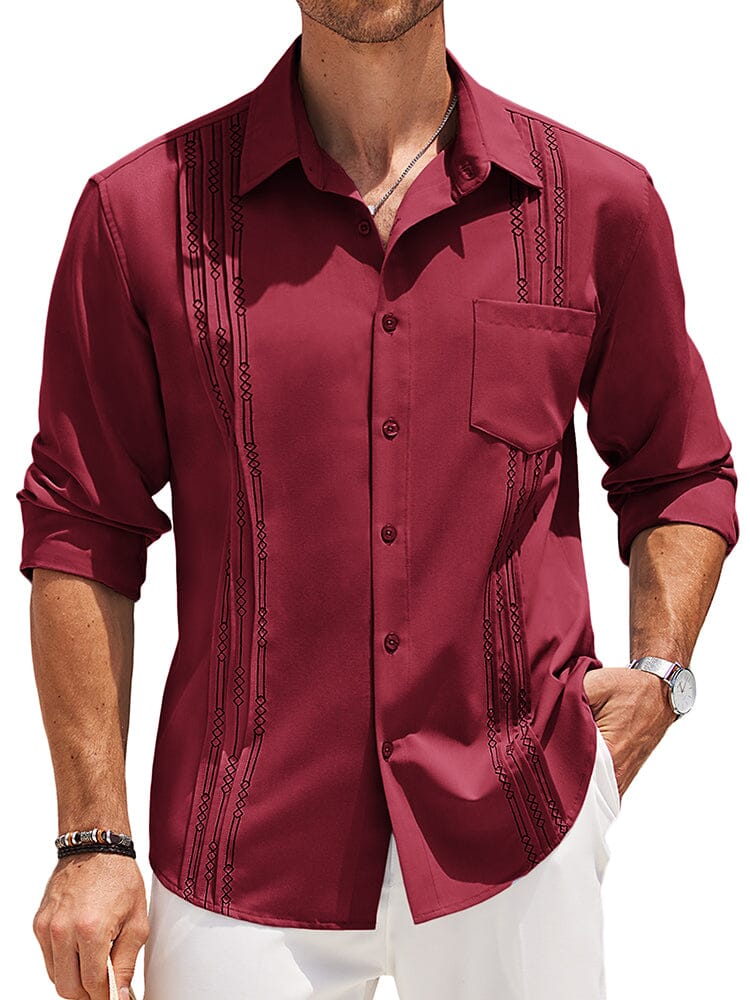 Casual Summer Beach Guayabera Shirt (US Only) Shirts coofandy Wine Red S 