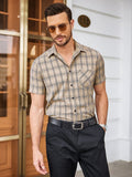 Casual Short Sleeve Plaid Shirt (US Only) Shirts coofandystore Khaki M 