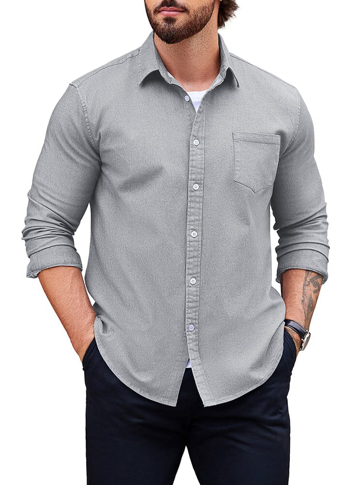 Classic Fit Denim Shirt (US Only) Shirts coofandy Light Grey S 