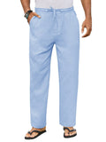 Casual Straight Linen Drawstring Pants (US Only) Pants coofandy Light Blue S 