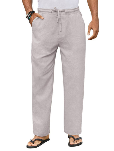 Casual Straight Linen Drawstring Pants (US Only) Pants coofandy Grey S 