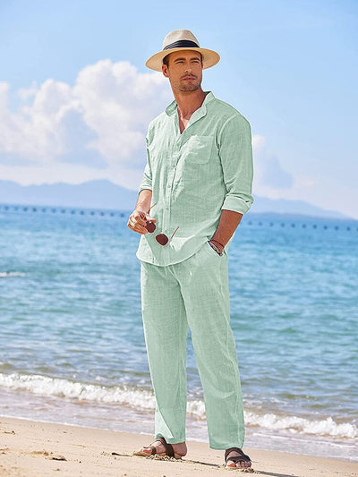 Casual Pure Cotton Beach Shirt Sets (US Only) Sets coofandy 