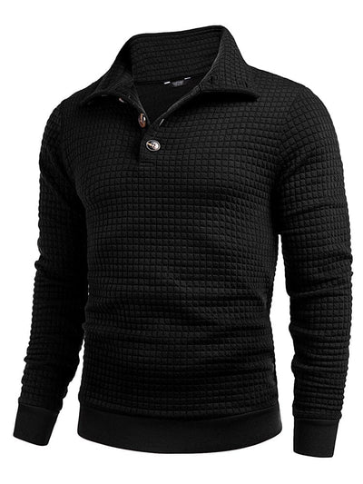 Casual Quarter Collar Waffle Sweatshirt (US Only) Hoodies coofandy Black S 