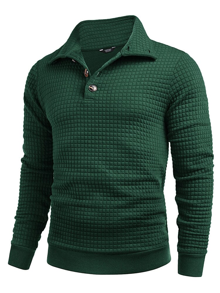 Casual Quarter Collar Waffle Sweatshirt (US Only) Hoodies coofandy Green S 