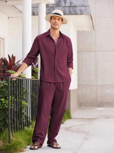 Casual Linen 2 Piece Beach Set (US Only) Sets coofandystore Wine Red S 