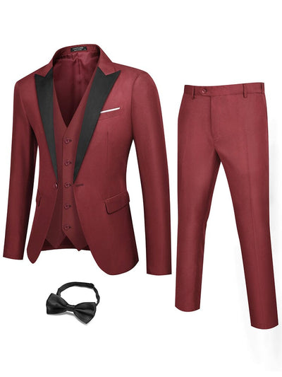 3 Piece Tuxedo Suit Set with Bow Tie (US Only) Blazer coofandy Red S 