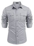 Western Cowboy Style Cotton Shirt (US Only) Shirts coofandy Light Grey S 