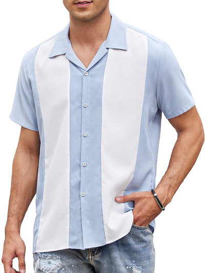 Casual Breathable Splicing Shirt (US Only) Shirts coofandy Light Blue White S 