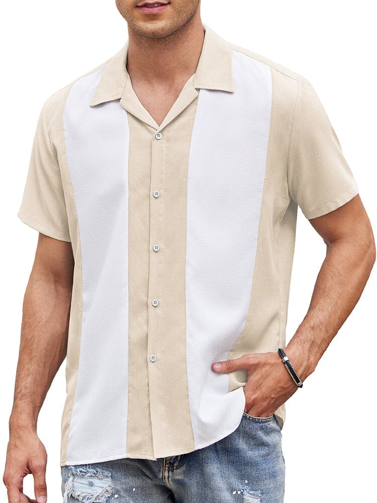 Casual Breathable Splicing Shirt (US Only) Shirts coofandy Khaki White S 